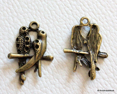 5 x Zinc Alloy Bronze Tone Parrot Pair Charm Pendants 24mm x 11mm